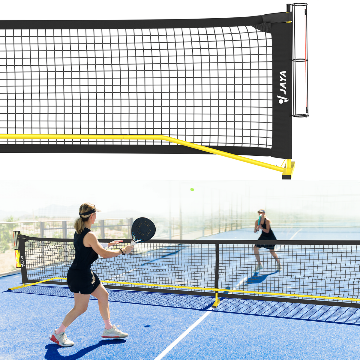 JAYA Portable Pickleball Net With Ball Holder | 22ft IPF Standard, Metal Frame, Easy Setup, Backyard & Outdoor Use
