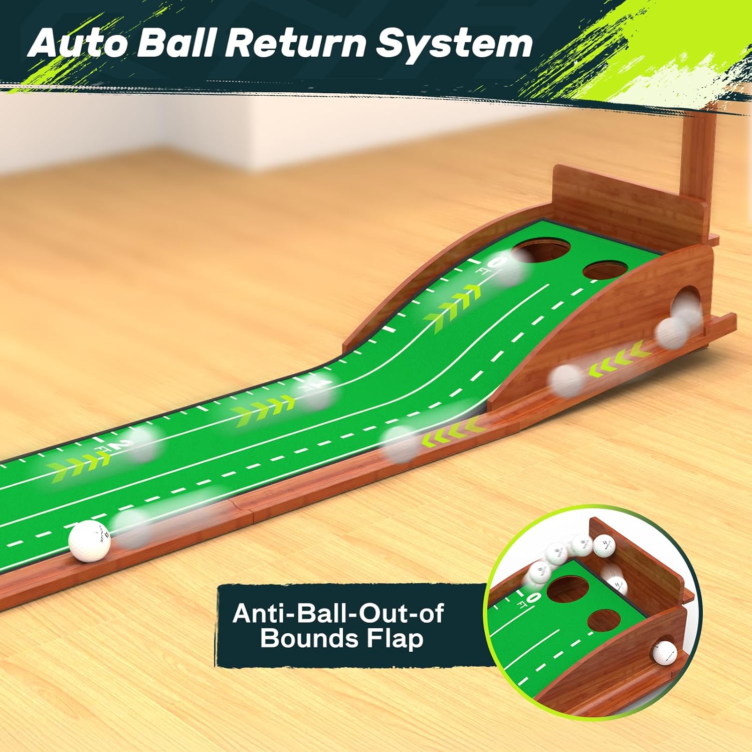 SAPLIZE Portable Putting Mat with Automatic Ball Return - Golf Practice Green with Mirror - Improve Accuracy Indoors or Outdoors