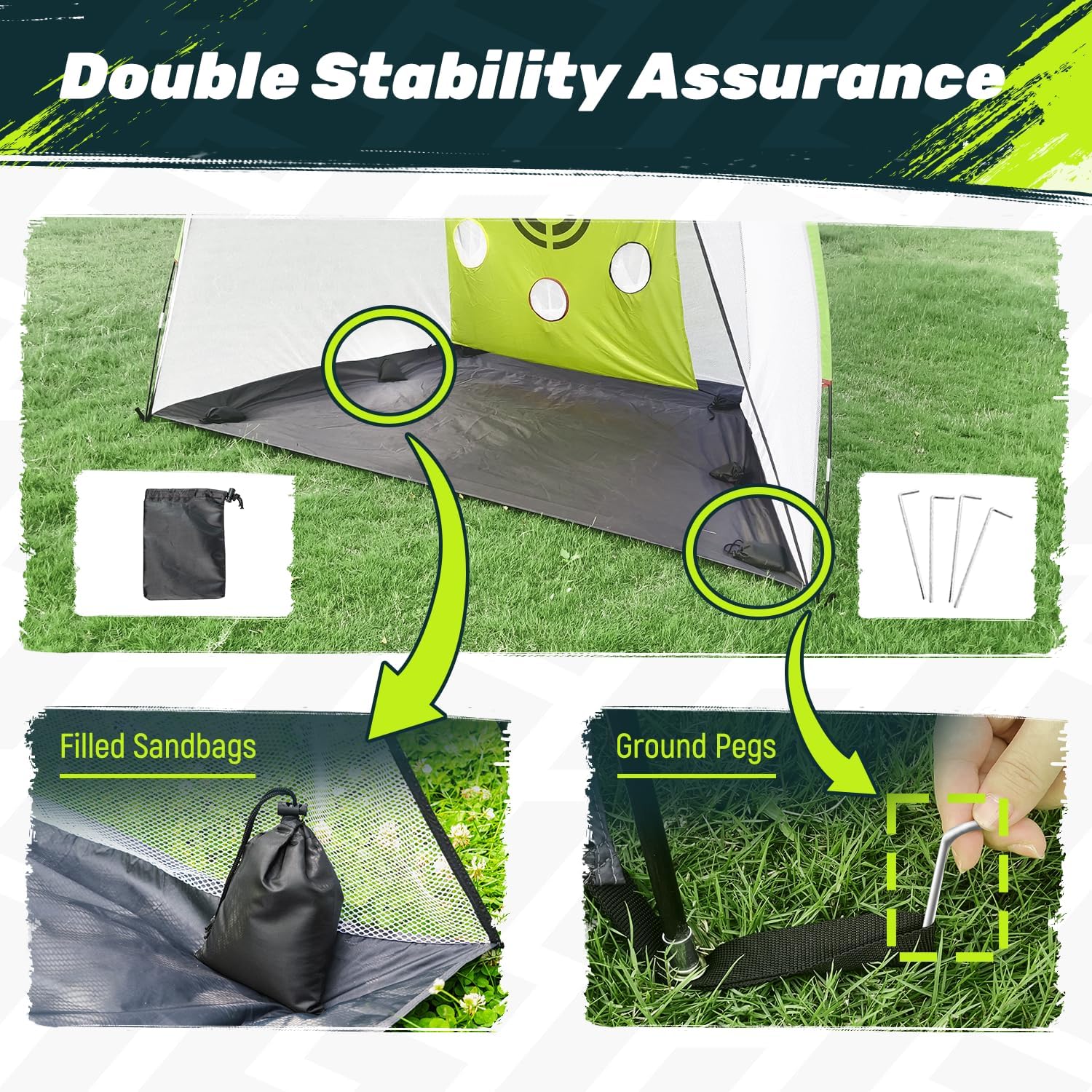 SAPLIZE Impact-Resistant Golf Net for Backyard Driving, 20% Larger Opening Area Golf Practice Net, Highly Stable Golf Hitting Net with Tri-Turf Mat for Indoor Outdoor Training