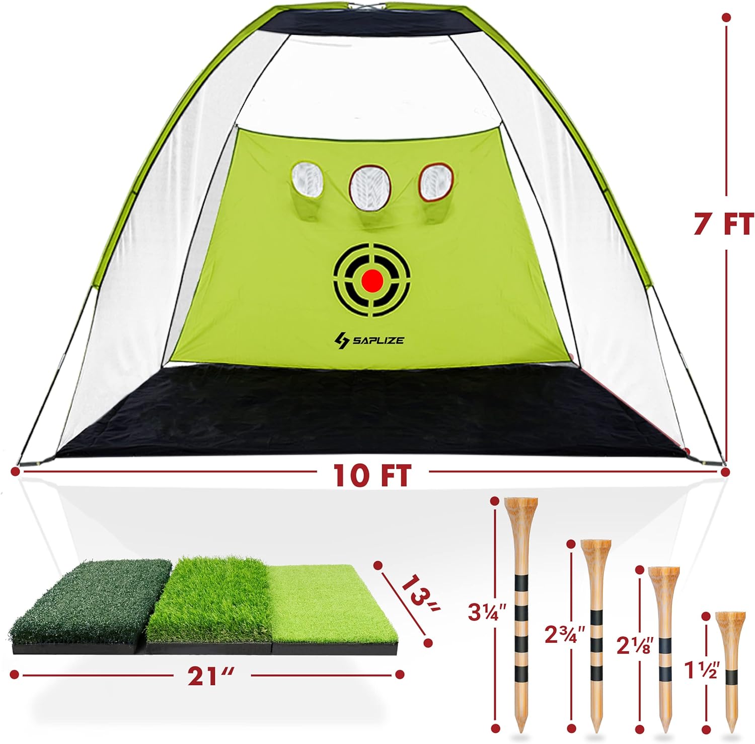SAPLIZE Innovative Golf Practice Net, 10 x 7 ft High Impact Golf Hitting Aid Net with Golf Mat, Tees and Balls for Backyard Driving, Chipping