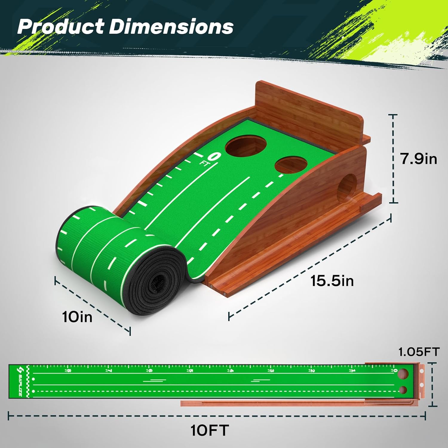 SAPLIZE Portable Putting Mat with Automatic Ball Return - Golf Practice Green with Mirror - Improve Accuracy Indoors or Outdoors