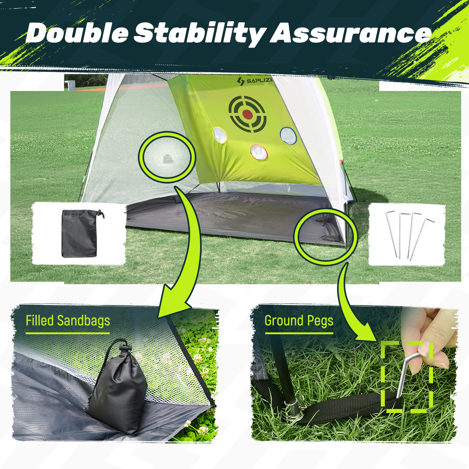 SAPLIZE Impact-Resistant Golf Net for Backyard Driving, 20% Larger Opening Area Golf Practice Net, Highly Stable Golf Hitting Net with Tri-Turf Mat for Indoor Outdoor Training