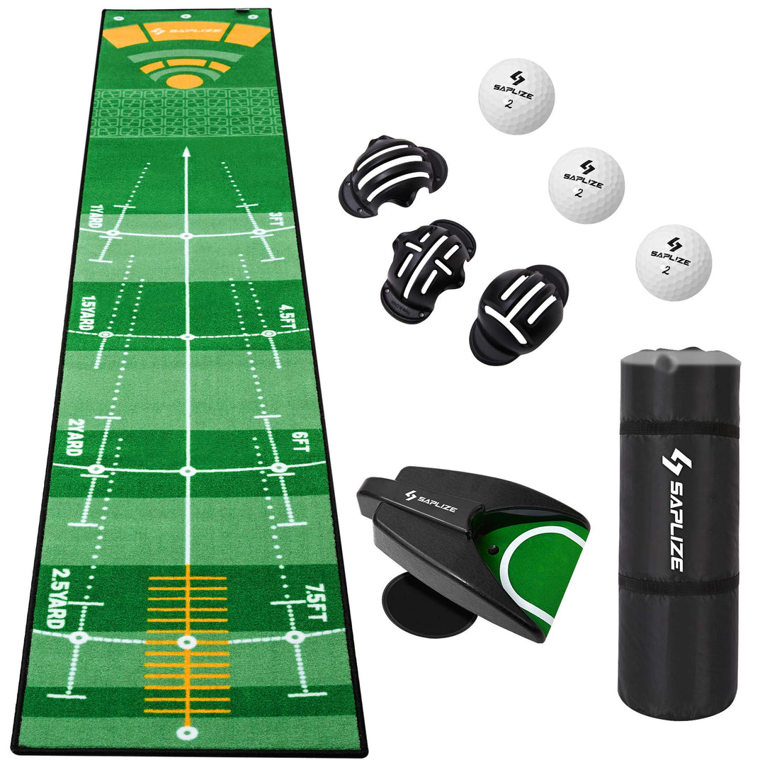 Golf Putting Training Mat with Auto Ball Returner Bundle