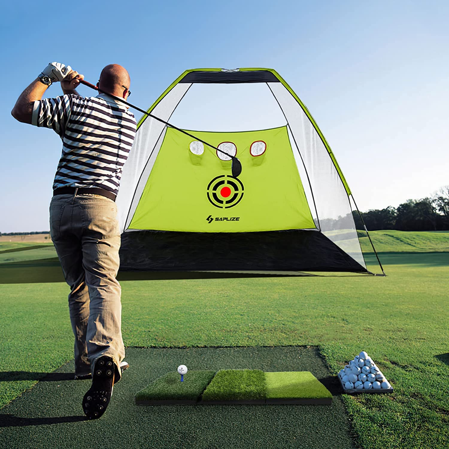 SAPLIZE 3 In 1 Foldable Golf Hitting Mat
