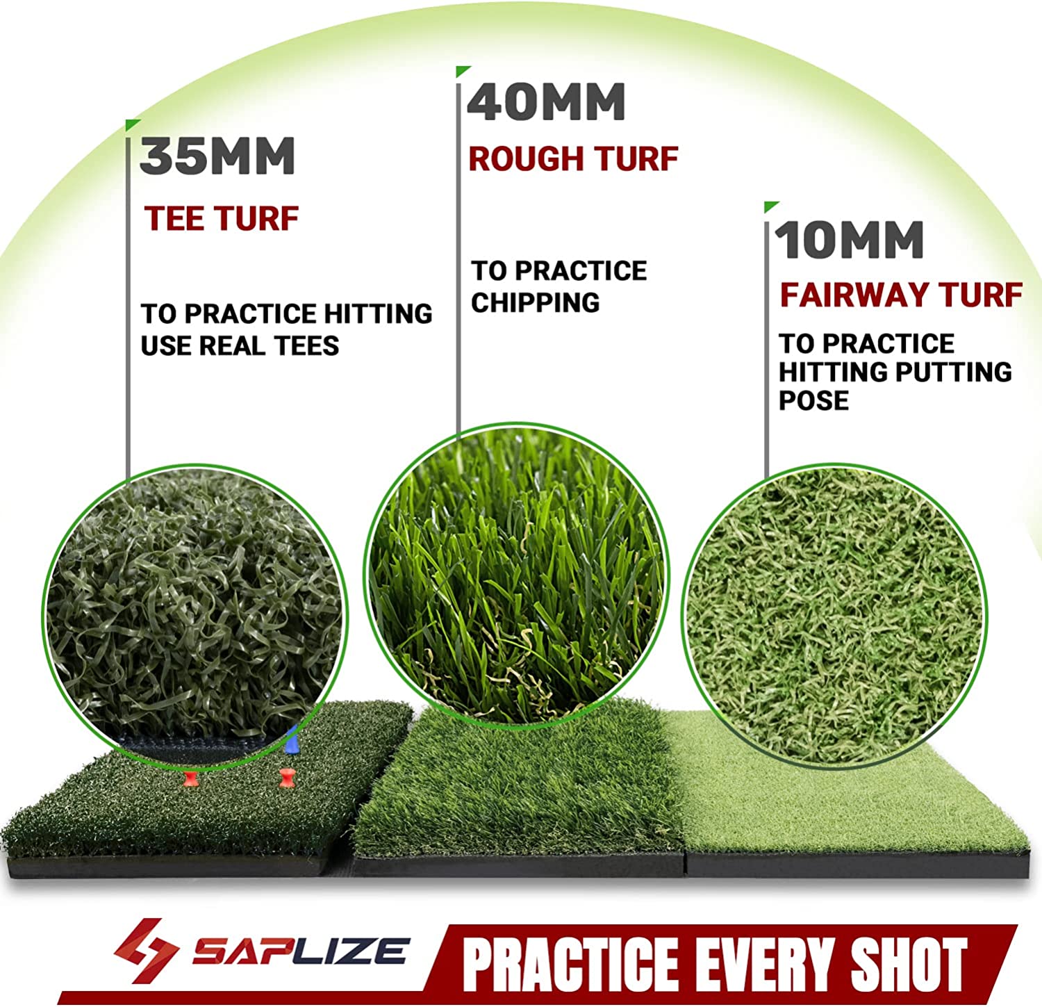 SAPLIZE 3 In 1 Foldable Golf Hitting Mat