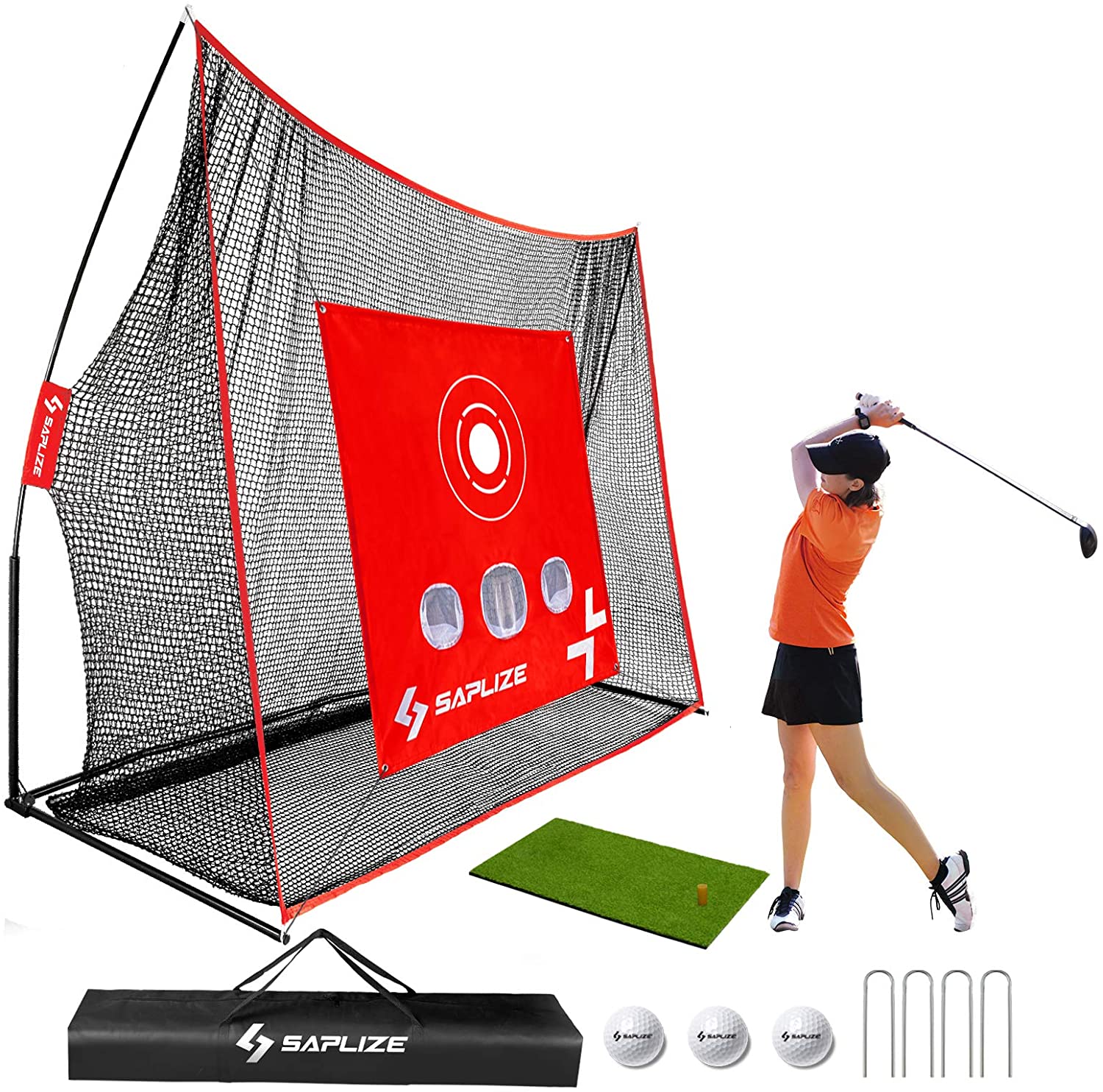 20% OFF SAPLIZE Golf Net with Hitting Mat, High Impact Golf Hitting Net